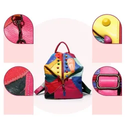 Lederrucksack - mit Nieten - bunte Regenbogenfarben