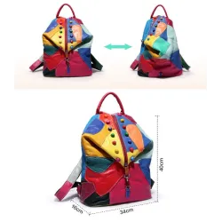 Lederrucksack - mit Nieten - bunte Regenbogenfarben