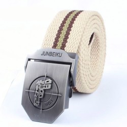 Military canvas belt - metal buckle with pistol - double stripes designBelts