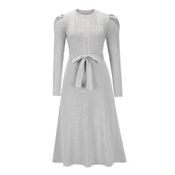 Elegantes Strickkleid - Langarm - Taillengürtel