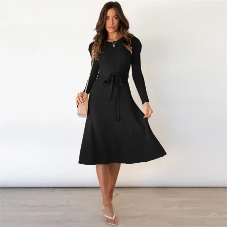 Elegantes Strickkleid - Langarm - Taillengürtel