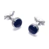 Round silver cufflinks with blue enamelCufflinks