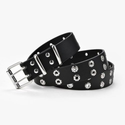 Ledergürtel im Punk-Stil - doppelte Metallringe