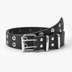 Ledergürtel im Punk-Stil - doppelte Metallringe