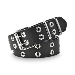 Ledergürtel im Punk-Stil - doppelte Metallringe