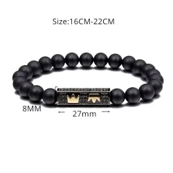 Schwarzes Perlenarmband mit Krone - 3 Stück