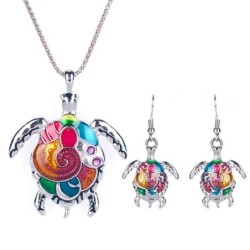 Schmuckset mit einer Regenbogenschildkröte - Halskette / Ohrringe