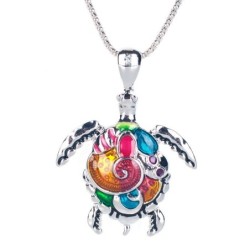 Schmuckset mit einer Regenbogenschildkröte - Halskette / Ohrringe