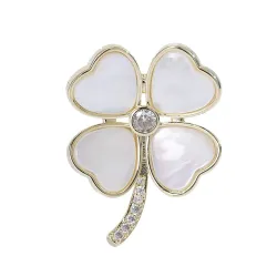 Four leaf clover brooch - shell / crystalBrooches