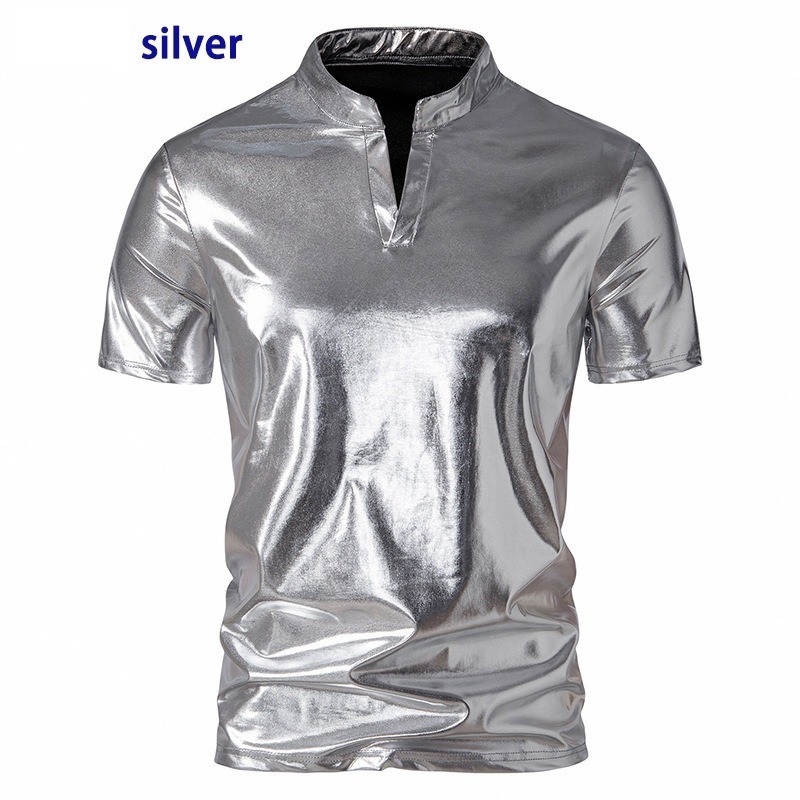 Glänzendes Kurzarm-T-Shirt in Metallic-Optik
