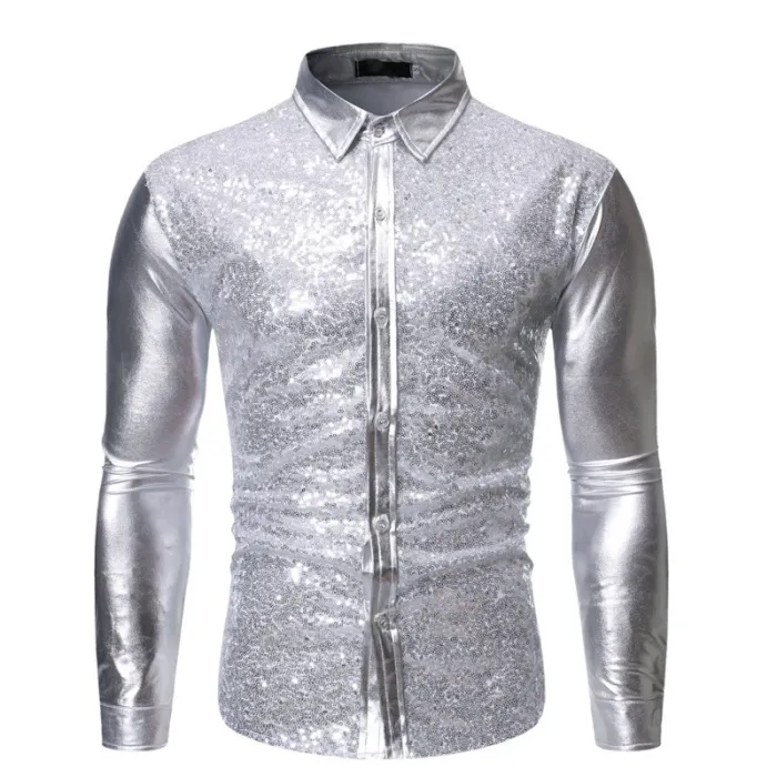 Glänzendes Metallic-Langarmshirt - mit Paillettenverzierungen