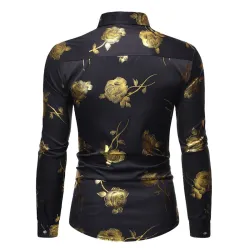 Luxuriöses Langarmshirt - bedruckt mit goldenen Rosen