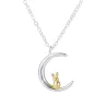 Crescent moon / golden rabbit pendant - silver necklaceNecklaces
