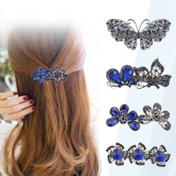 Elegante Haarnadel aus blauem Kristall - Blumen / Schmetterlinge / Schleife