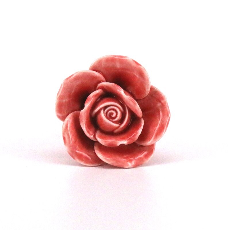 Möbelgriffe aus Keramik - Knöpfe in Rosenform - 10 Stück