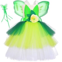 Feenkostüm - grünes Kleid - mit Flügeln