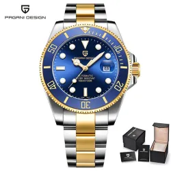 Pagani Design - Automatikuhr aus Edelstahl - wasserdicht - gold / blau