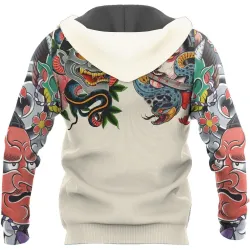 Japanische Kultur - Maskentattoo bedruckt - Hoodie mit Reißverschluss