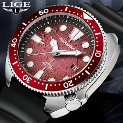 LIGE - Quarzuhr aus Edelstahl - wasserdicht - Silikonarmband - rot
