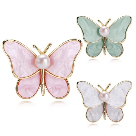 Muschelschmetterling mit Perle - Brosche