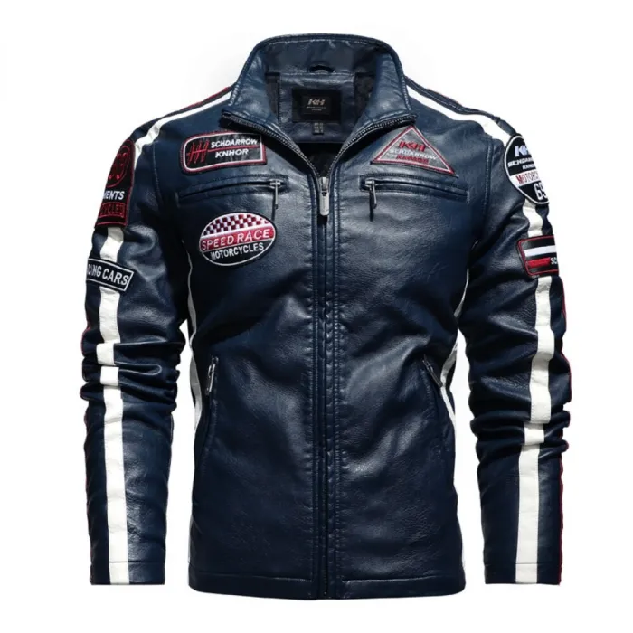 Kurze Lederjacke - dekorative Aufnäher