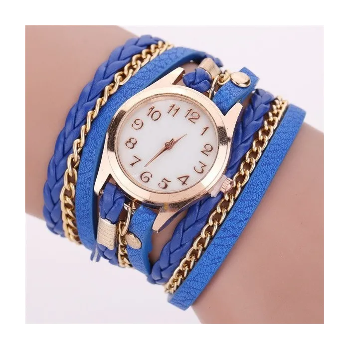 Mehrschichtiges Lederarmband – mit runder Quarzuhr