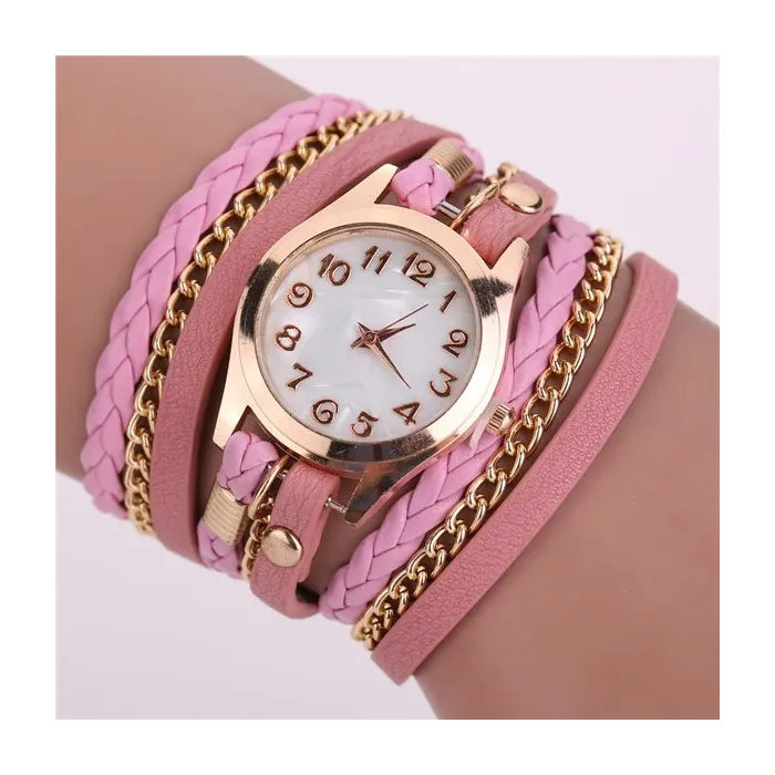 Mehrschichtiges Lederarmband – mit runder Quarzuhr