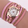 Mehrschichtiges Lederarmband – mit runder Quarzuhr