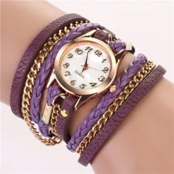 Mehrschichtiges Lederarmband – mit runder Quarzuhr