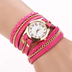 Mehrschichtiges Lederarmband – mit runder Quarzuhr