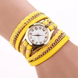 Mehrschichtiges Lederarmband – mit runder Quarzuhr