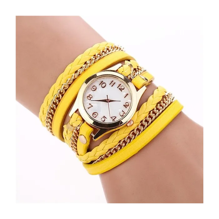 Mehrschichtiges Lederarmband – mit runder Quarzuhr