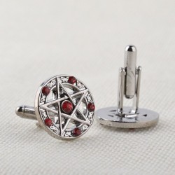 Runde Vintage-Manschettenknöpfe – fünfzackiges Stern-Pentagramm – mit Kristallen