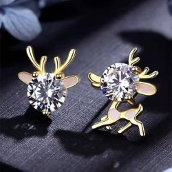 Deer shaped gold earrings - with a crystalEarrings