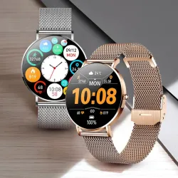 Elegante Smartwatch – ultradünn – 1,36 Zoll – AMOLED – HD-Display – wasserdicht – Edelstahl-Mesh-Armband