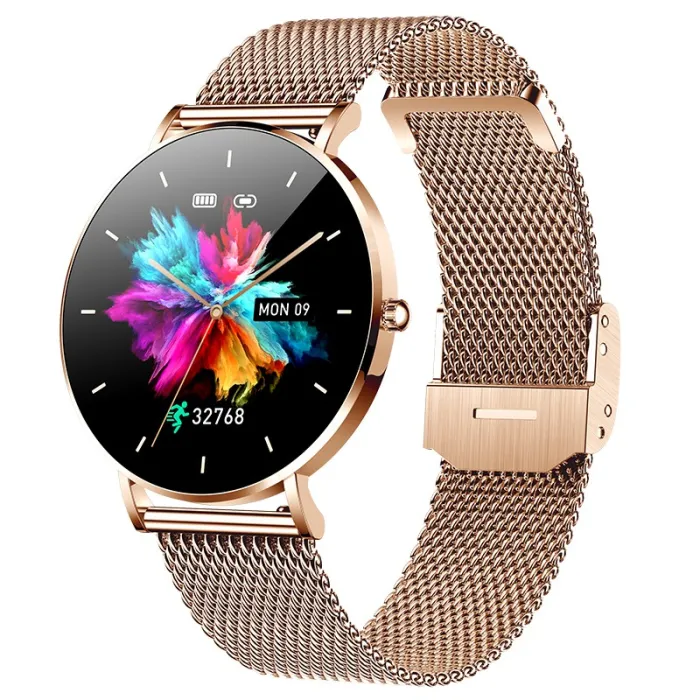 Elegante Smartwatch – ultradünn – 1,36 Zoll – AMOLED – HD-Display – wasserdicht – Edelstahl-Mesh-Armband