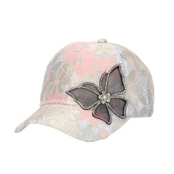 Sommerliche Baseballkappe - blumige Spitze / Schmetterling