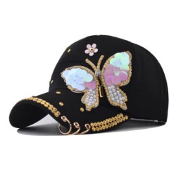 Modische Baseballkappe - Kristalle - Perlen - Pailletten - Schmetterling
