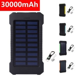 Solar-Powerbank – Dual-USB – wasserdicht – mit Kompass-Schlüsselanhänger – LED – 30000 mAh