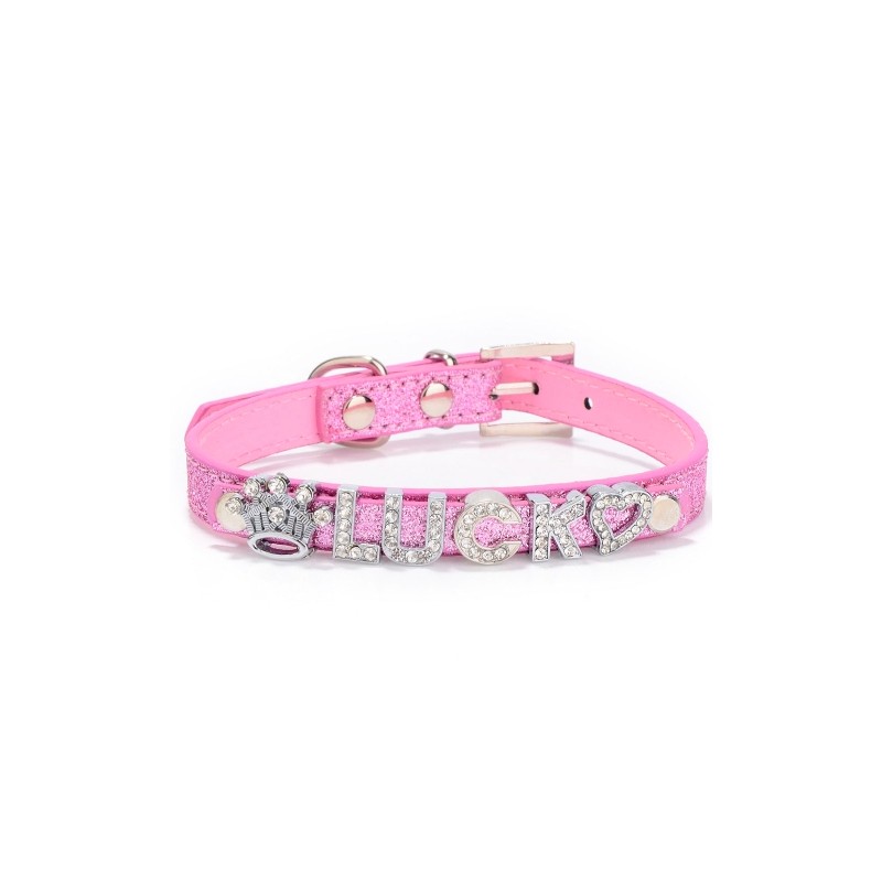 Dogs / cats collar - with crystal name and charm - customCollars & Leads