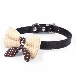 Lederhalsband mit gestrickter Schleife - für Hunde / Katzen