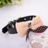Lederhalsband mit gestrickter Schleife - für Hunde / Katzen