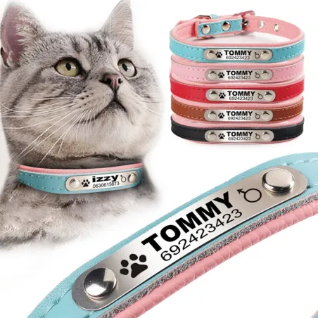 Hunde-/Katzenhalsband – ID-Tag – personalisiert – graviert – Leder