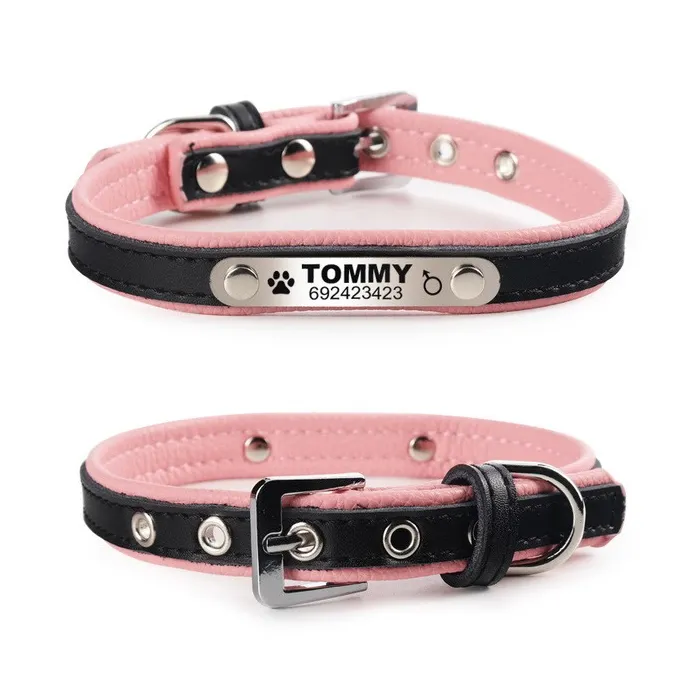 Hunde-/Katzenhalsband – ID-Tag – personalisiert – graviert – Leder