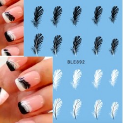 Schwarz/weiße Federn - Nagelsticker - Nailart - 20 Stück