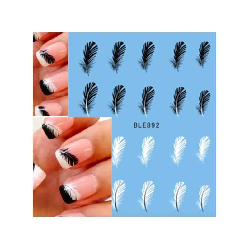 Schwarz/weiße Federn - Nagelsticker - Nailart - 20 Stück