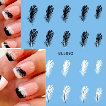 Schwarz/weiße Federn - Nagelsticker - Nailart - 20 Stück
