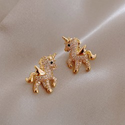 Kleine goldene Ohrringe - mit Kristallen - Eule - Einhorn - Kätzchen