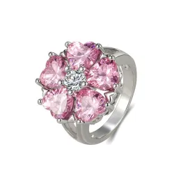 Elegant silver ring - with pink crystal flowerRings