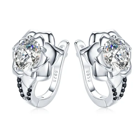 Elegant silver earrings - with crystal flowerEarrings